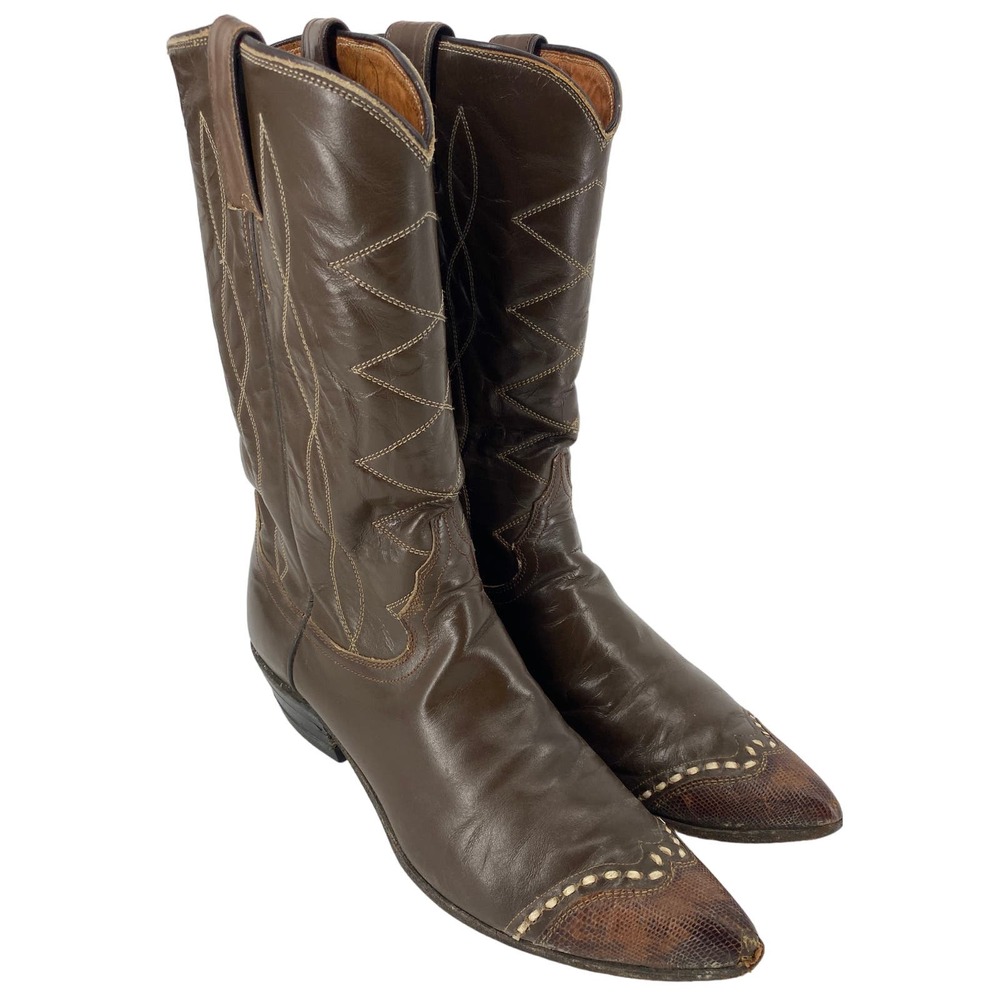 Vintage Justin Cowboy men 9AA Classic Western Two Tone Wing Tip boots L4050 - Picture 2 of 8